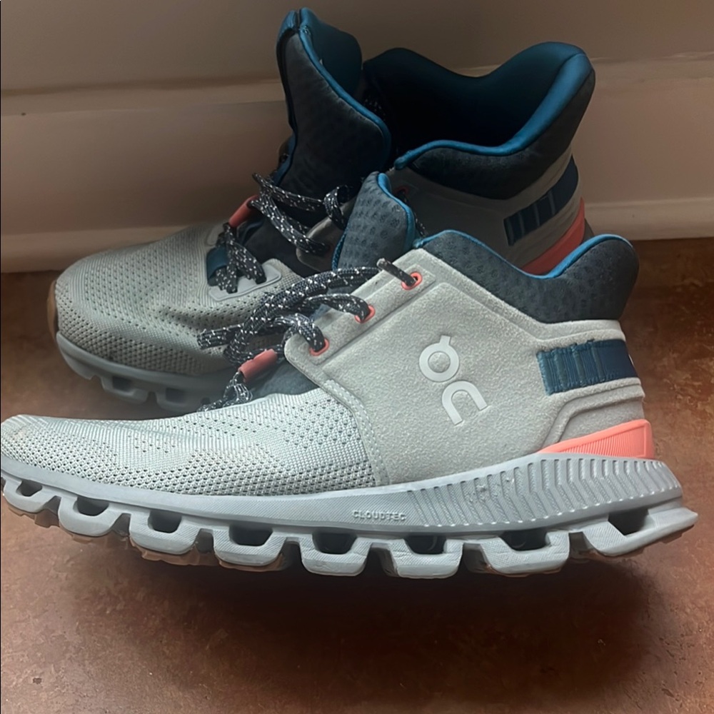 On Running Gray and Pink Athletic Shoes for Performance
